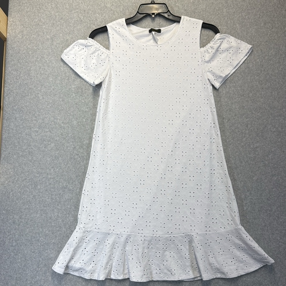 White Eyelet Cold Shoulder Dress